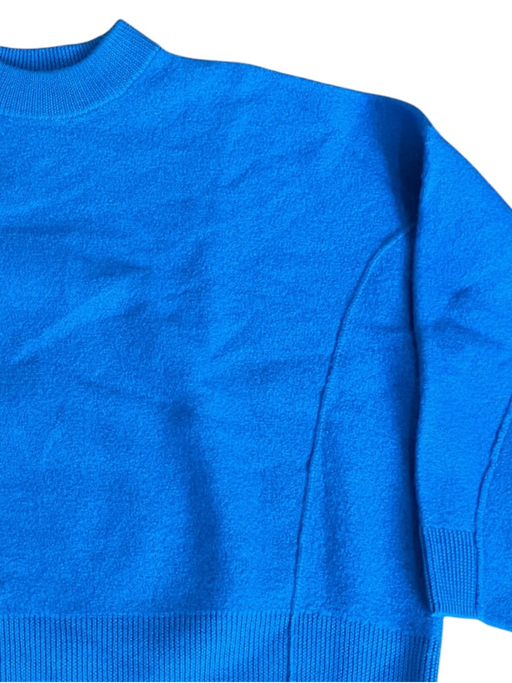 COS Oversized Boiled Wool Sweater L Cobalt Blue Crewneck Minimalist Seam Detail - Picture 2 of 9